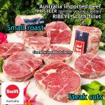 Beef Ribeye AUSTRALIA PR STEER (prime young cattle) AGED by producer brand SWIFT FROZEN steak cuts 3/4 & 1 inch price/kg 3-4pcs (Scotch-Fillet / Cube-Roll)